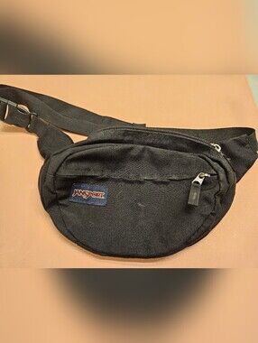 Vintage Jansport Black Belt Bag with Front Logo Patch
